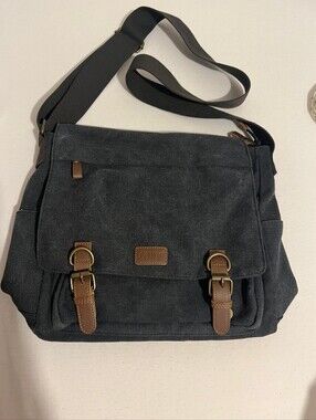Unbranded Men's Charcoal Canvas Messenger Bag with Brown Trim